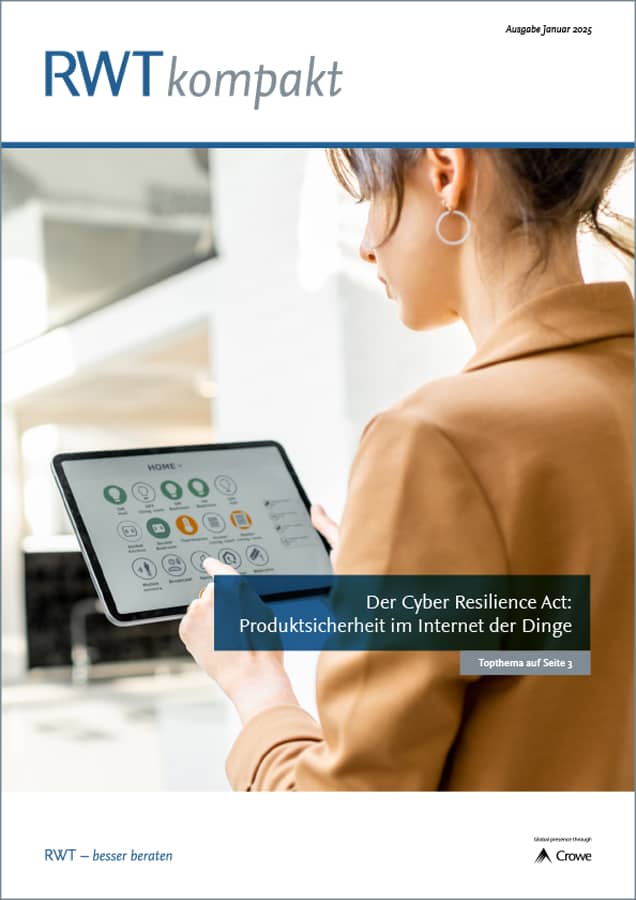 Titelbild RWTkompakt Januar 2025_Frau_seitlich zu sehen_tippt auf Tablet