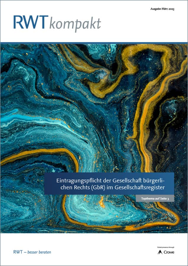 Titelbild RWTkompakt März 2025_Topthema_Eintragungspflicht der Gesellschaft bürgerlichen Rechts (GbR) im Gesellschaftsregister