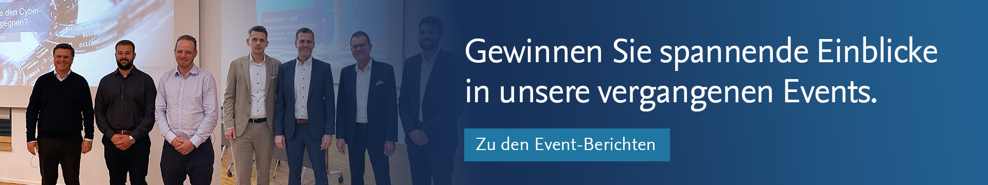 Banner mit Bildern früherer RWT Events und dem Hinweis auf die Eventberichte im Newsbereich